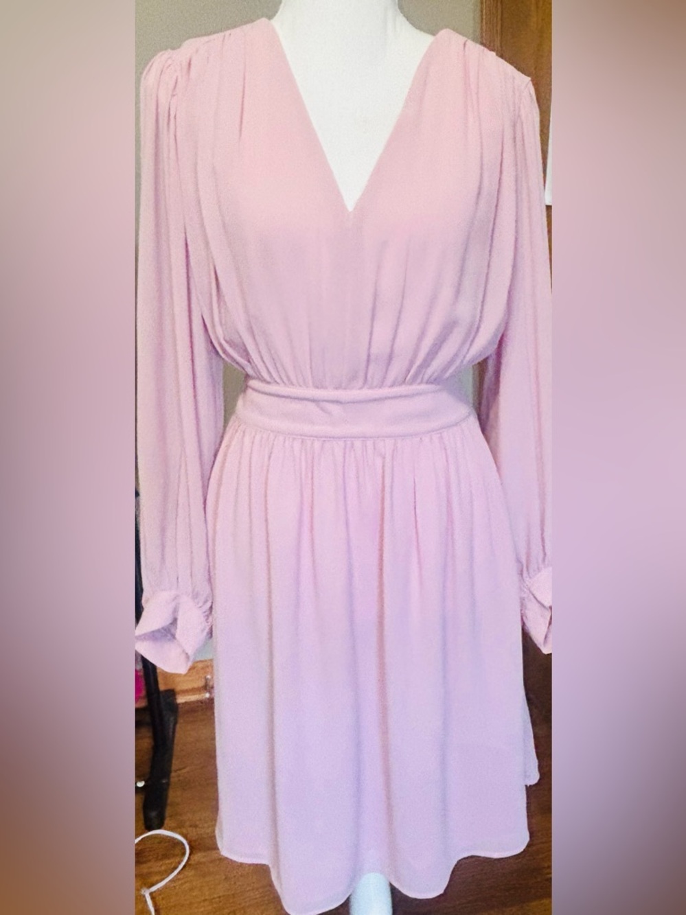 H&M Pale Pink Long Sleeve V-Neck Midi Dress